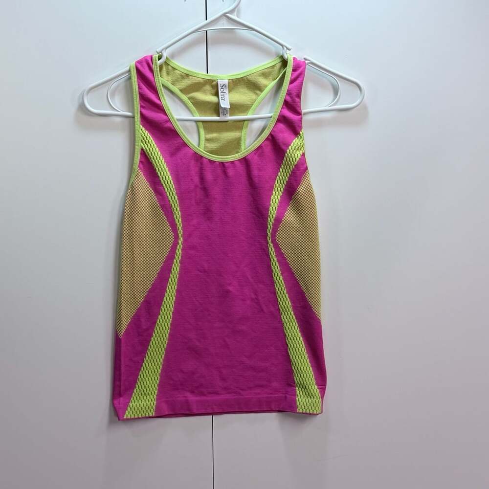 Sofra Seamless Racerback Sports Tank Top Pink and Lime Green